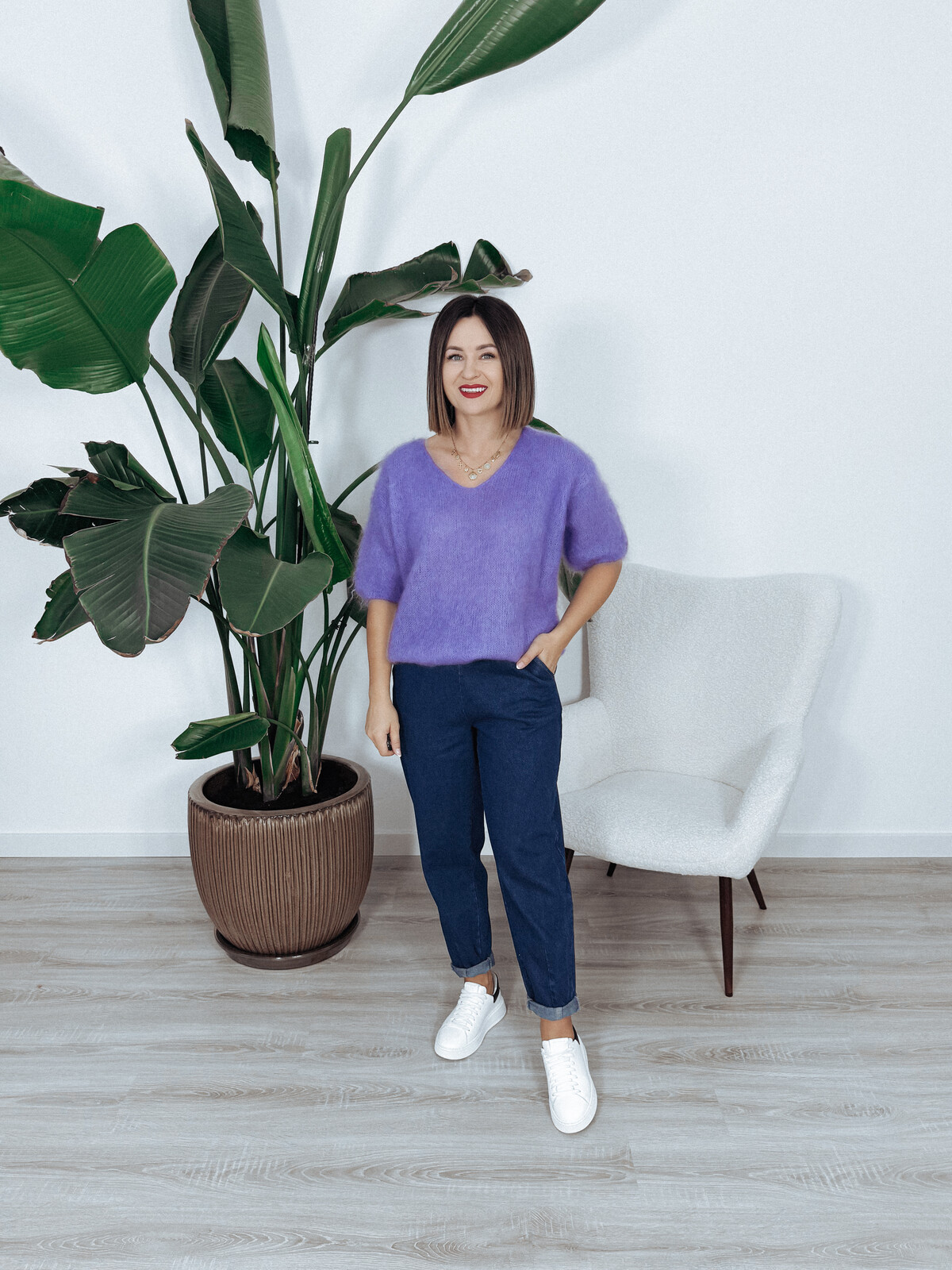 Sweter premium 81% kid moher lawendowy IVANI zdjęcie 2