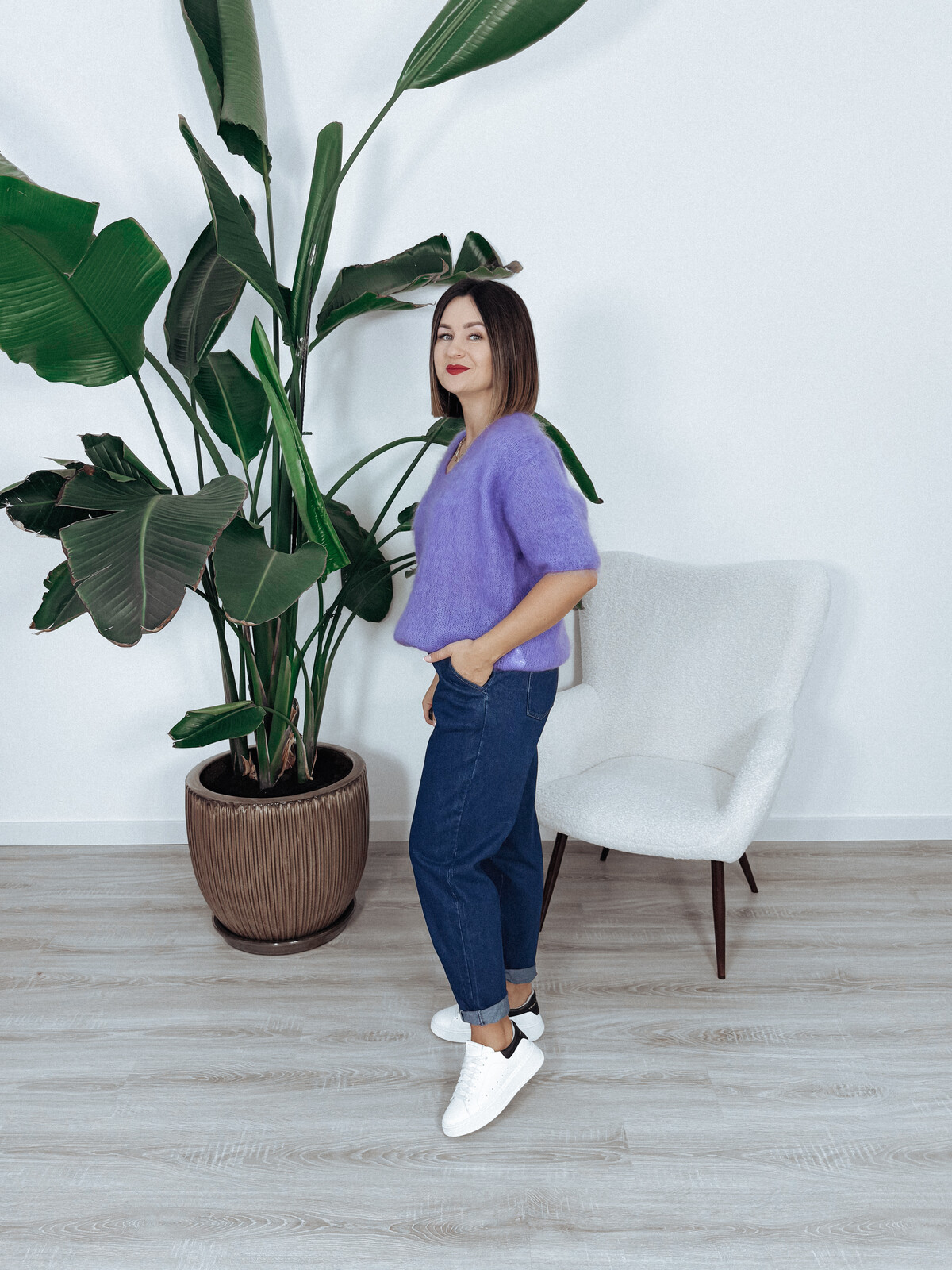 Sweter premium 81% kid moher lawendowy IVANI zdjęcie 3
