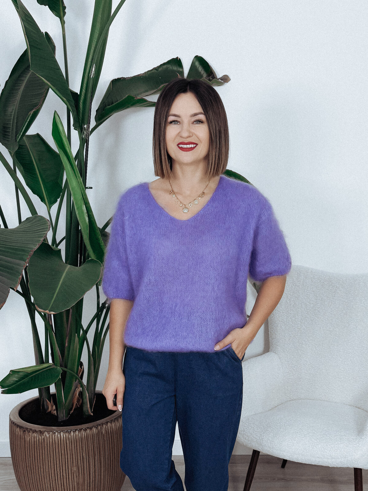 Sweter premium 81% kid moher lawendowy IVANI zdjęcie 1