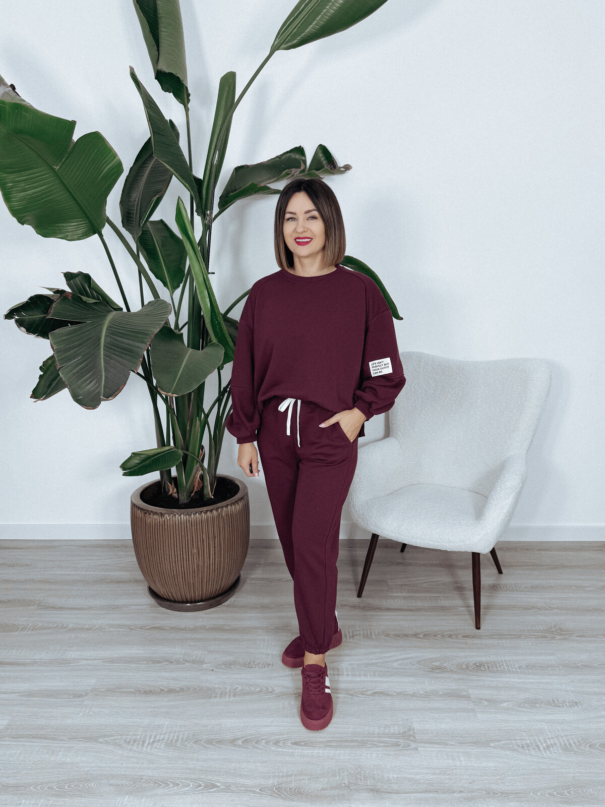 Komplet bawełniany bluza + spodnie bordo ARIA zdjęcie 1