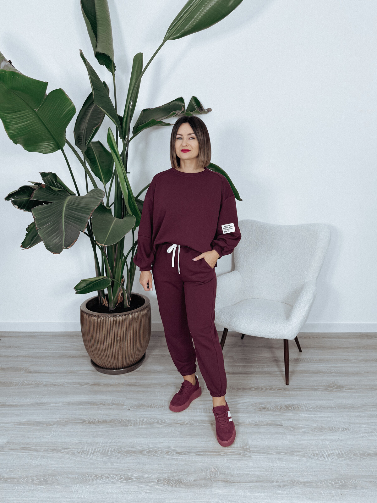 Komplet bawełniany bluza + spodnie bordo ARIA zdjęcie 3