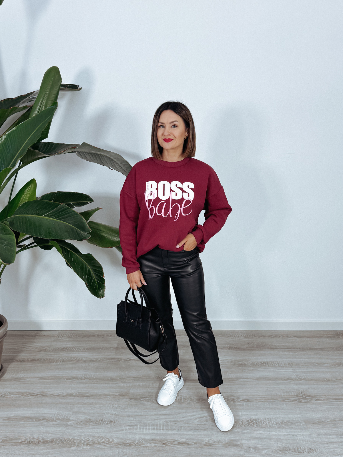 Bluza oversize bordo BOSS BABE ♡ zdjęcie 3