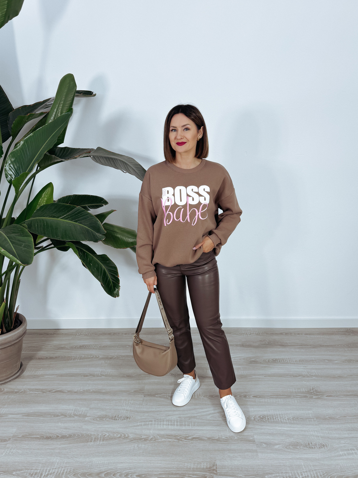 Bluza oversize karmel BOSS BABE ♡ zdjęcie 2