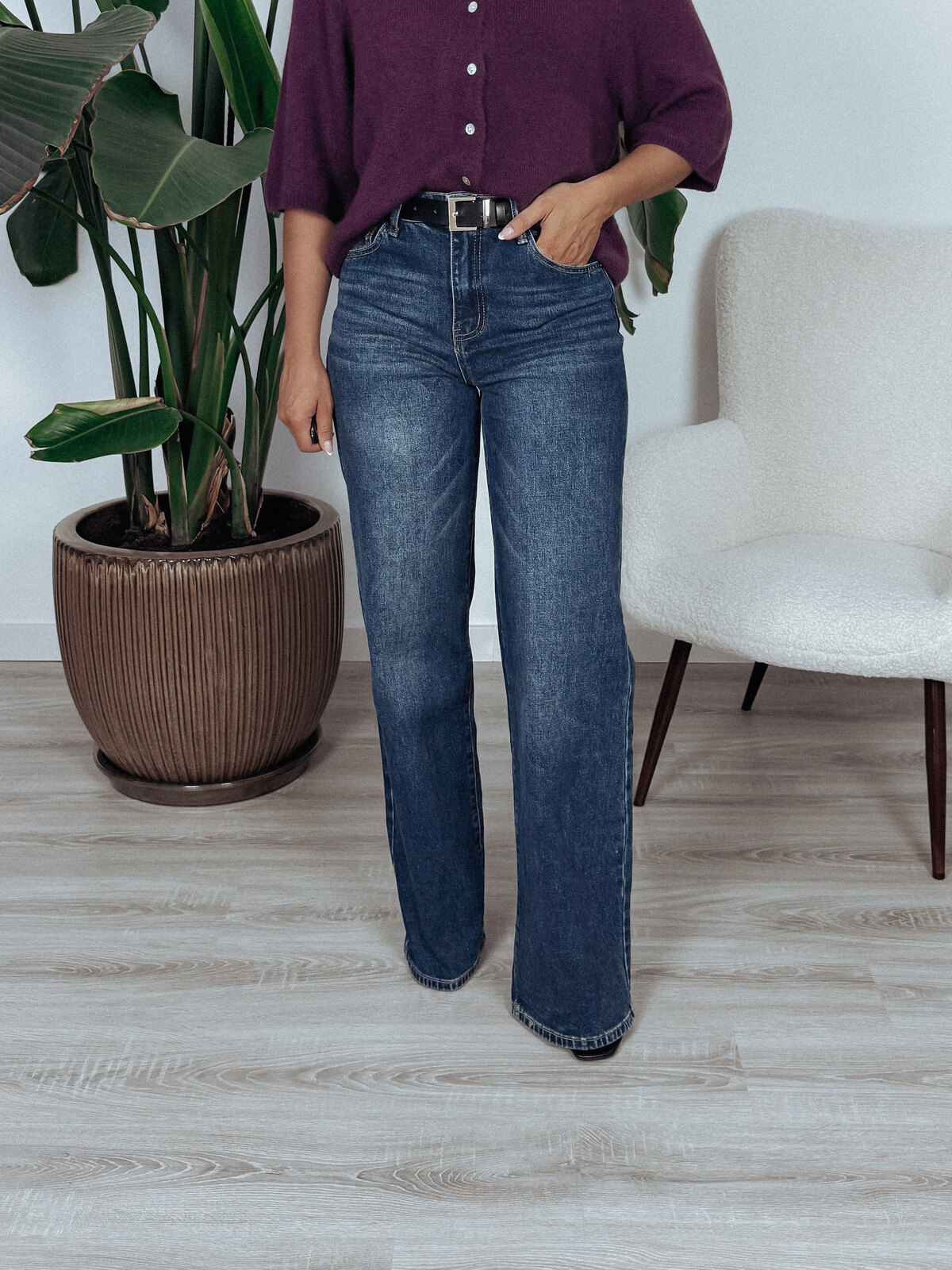 Jeansy wide leg | prosta nogawka | granatowe ROSEL zdjęcie 1