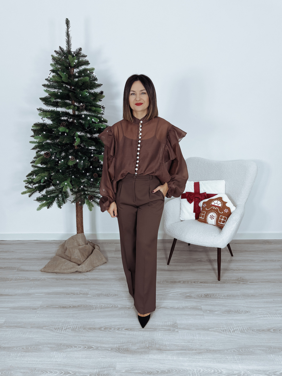 Spodnie eleganckie 70% wiskozy czekoladowe CLARISA zdjęcie 2