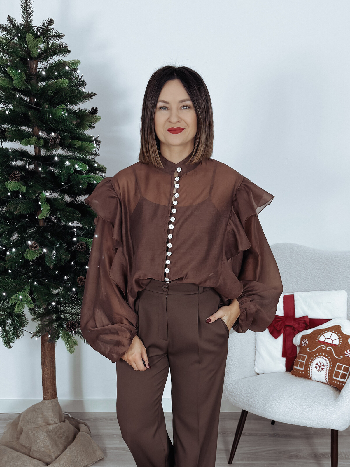 Bluzka premium 3w1 biżuteryjne guziki czekolada RELLE zdjęcie 1