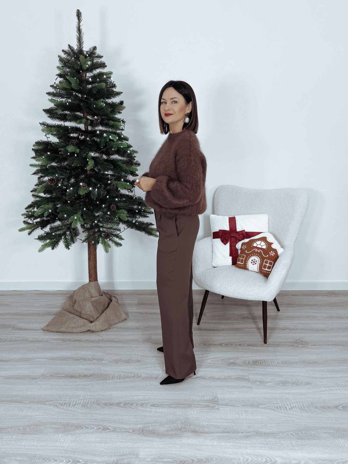 Sweter premium 81% kid moher rękaw dzwonek czekoladowy CHILO 2.0. zdjęcie 3