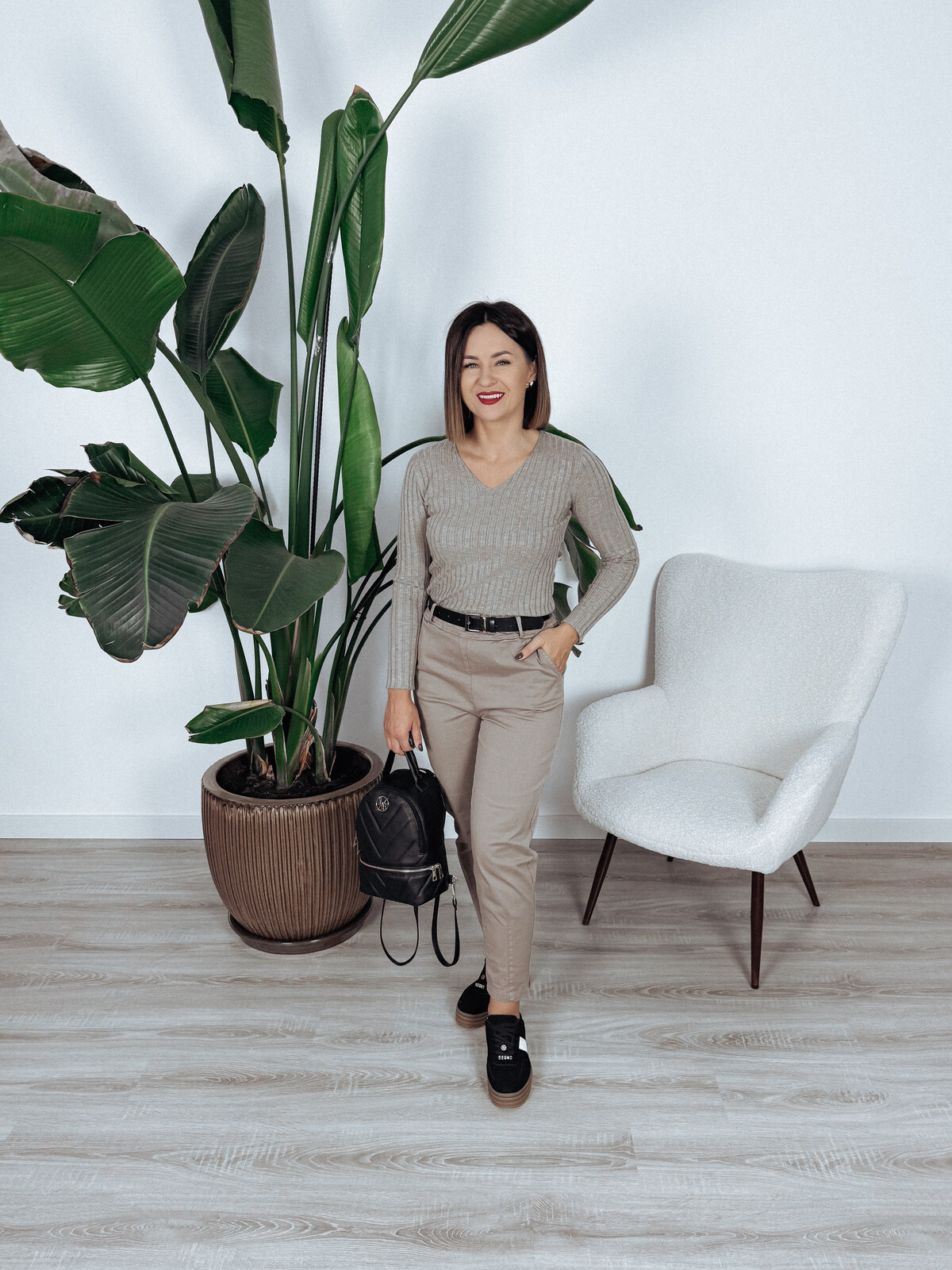 Bluzka basic prążek taupe CASTIA zdjęcie 2