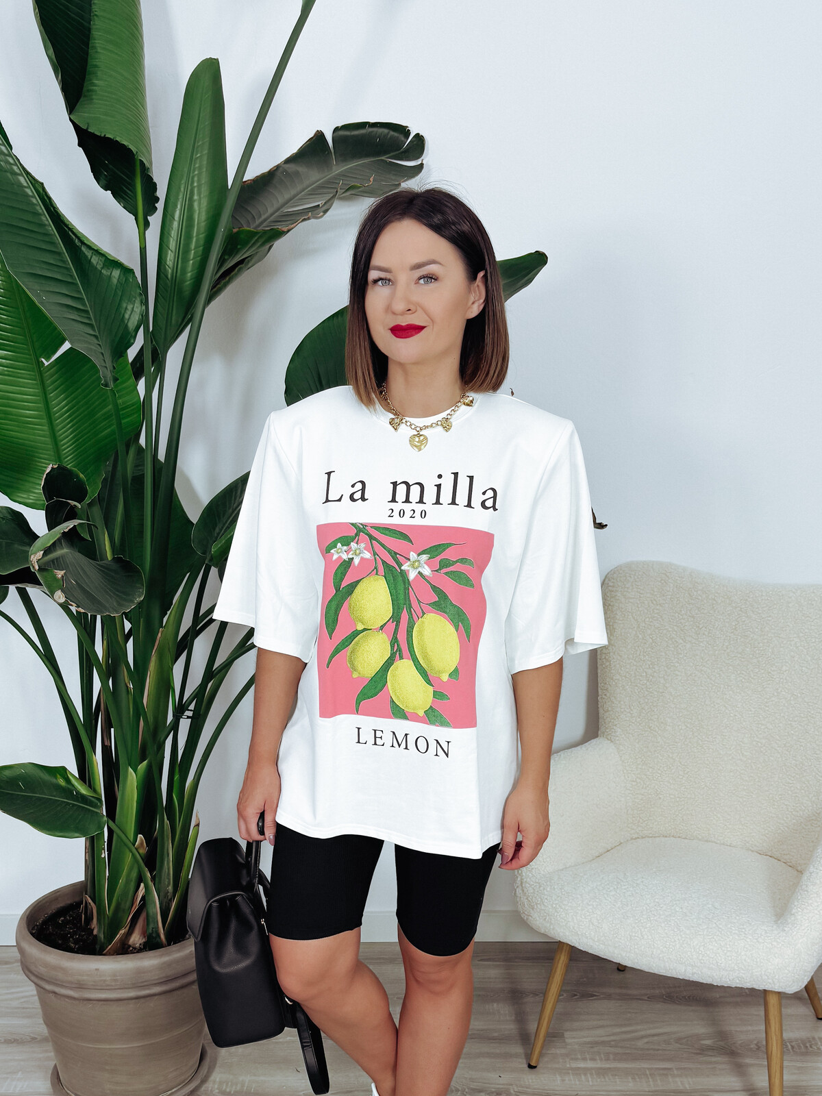 T-shirt oversize premium z poduszkami i nadrukiem biały MILLA zdjęcie 1