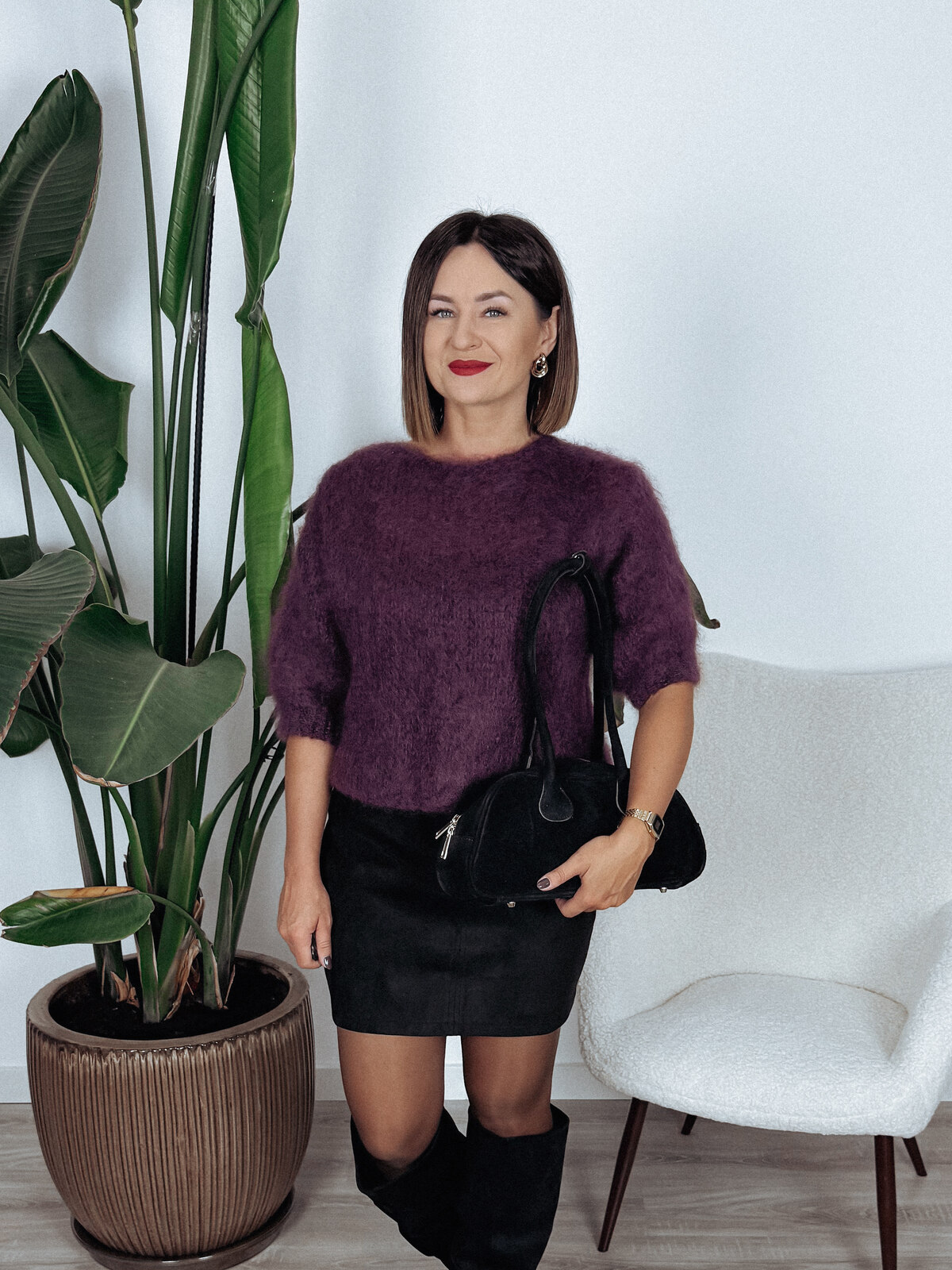 Sweter premium 80% kid moher z wiązaniem na plecach bakłażan STAR zdjęcie 1
