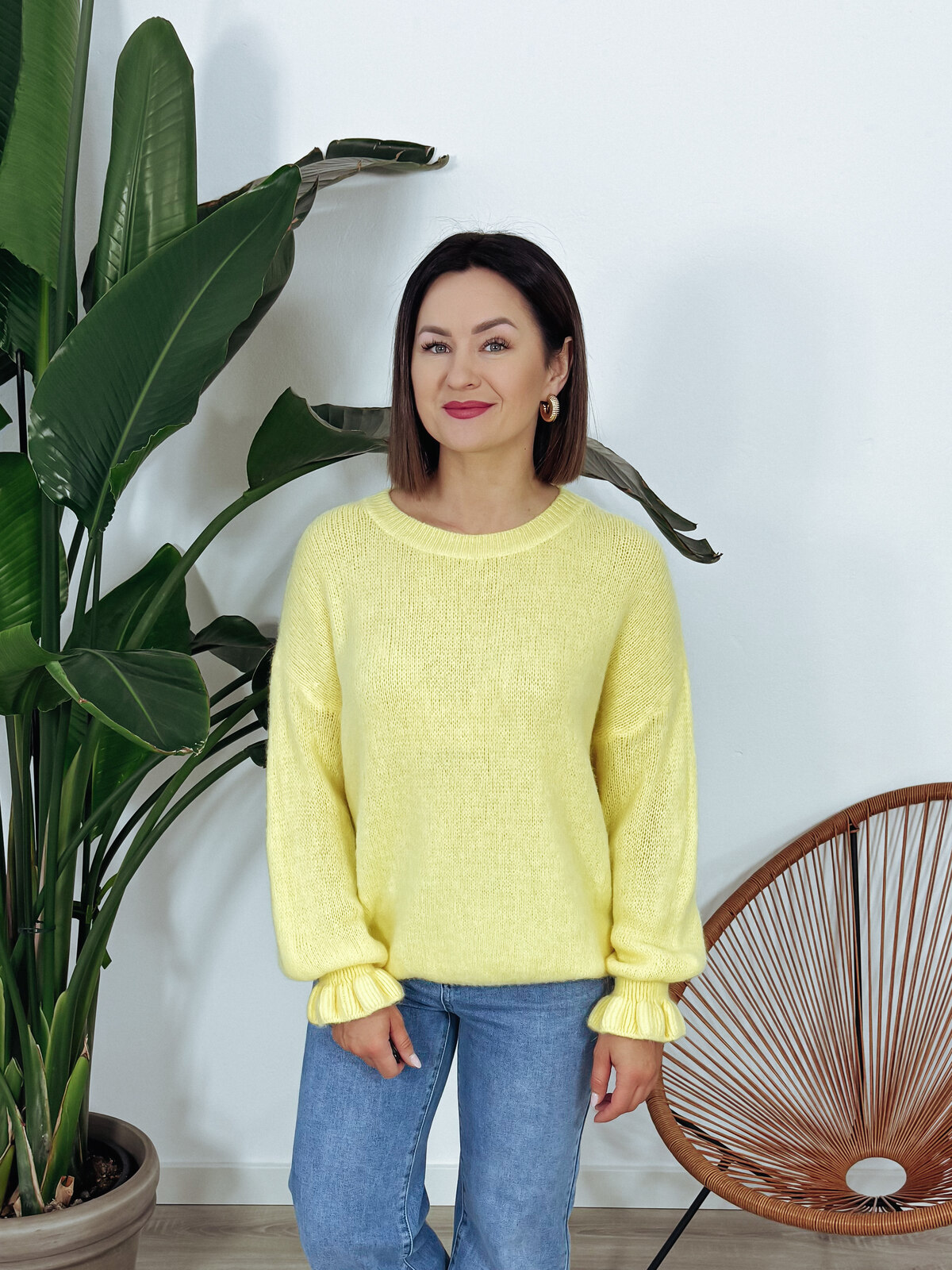 Sweter | baby alpaka | falbanka przy rękawie | pastel żółty CARRA ♡ zdjęcie 1