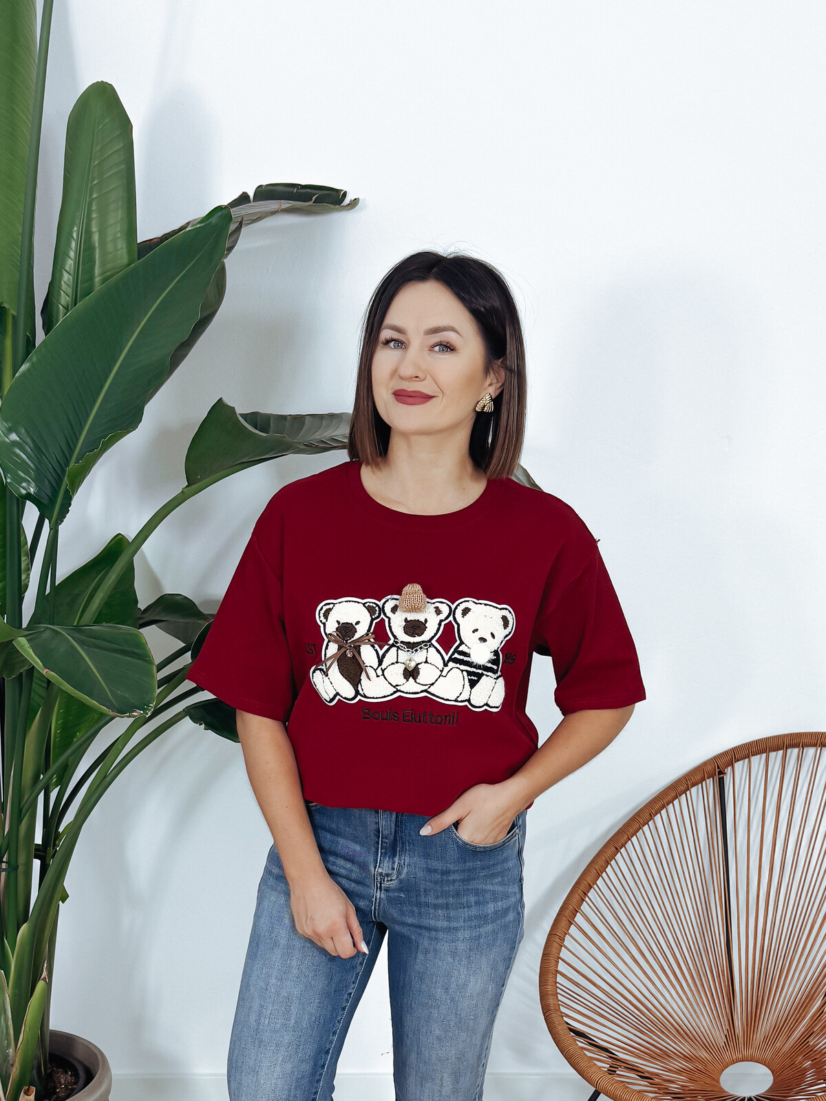 T-shirt oversize trzy misie bordowy MINOU ♡ zdjęcie 1