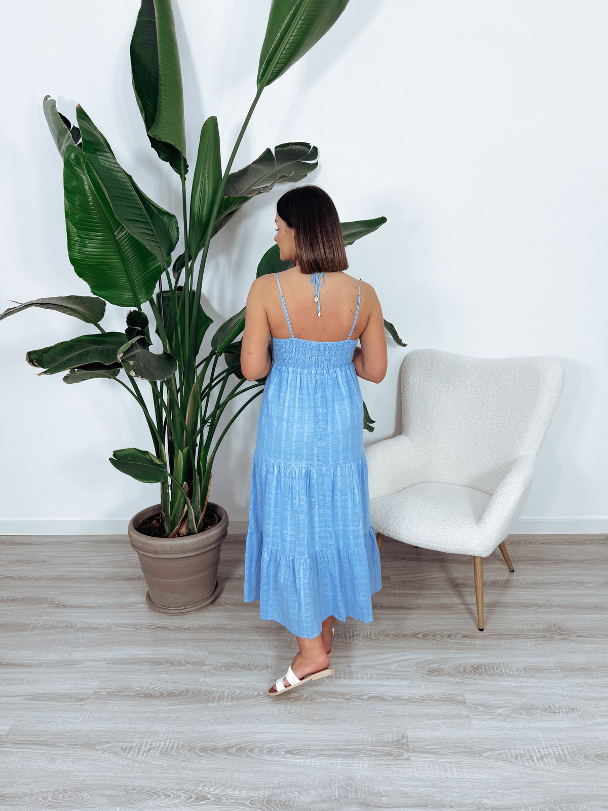 Sukienka maxi z bawełny błękitna SAINT TROPEZ zdjęcie 4