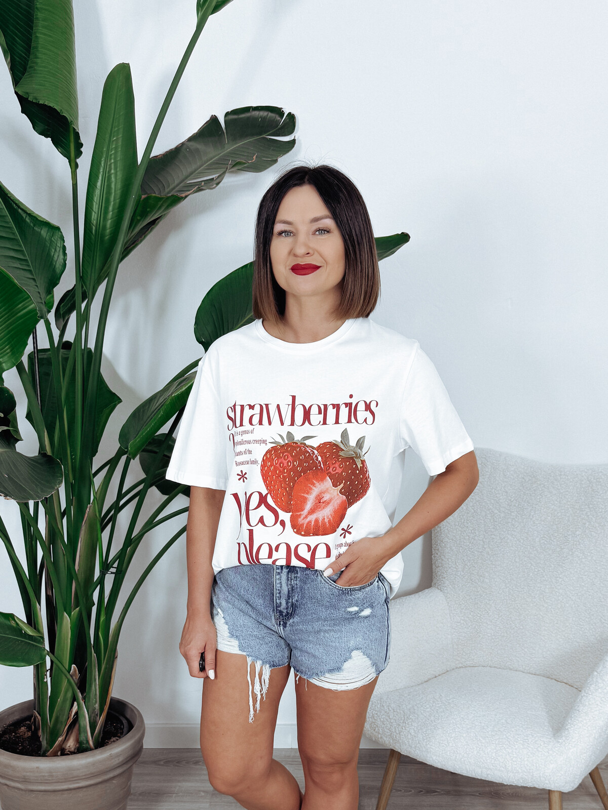 T-shirt oversize z bawełny truskawki SWEET zdjęcie 2