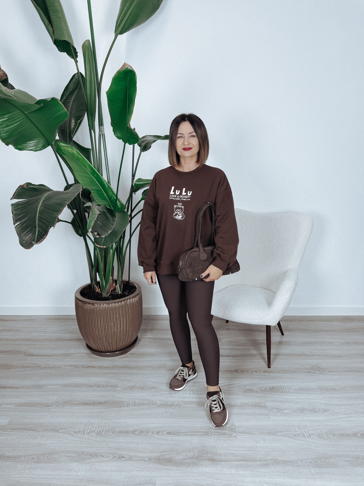 Bluza oversize | miś i napisy | czekoladowa LU LU zdjęcie 3