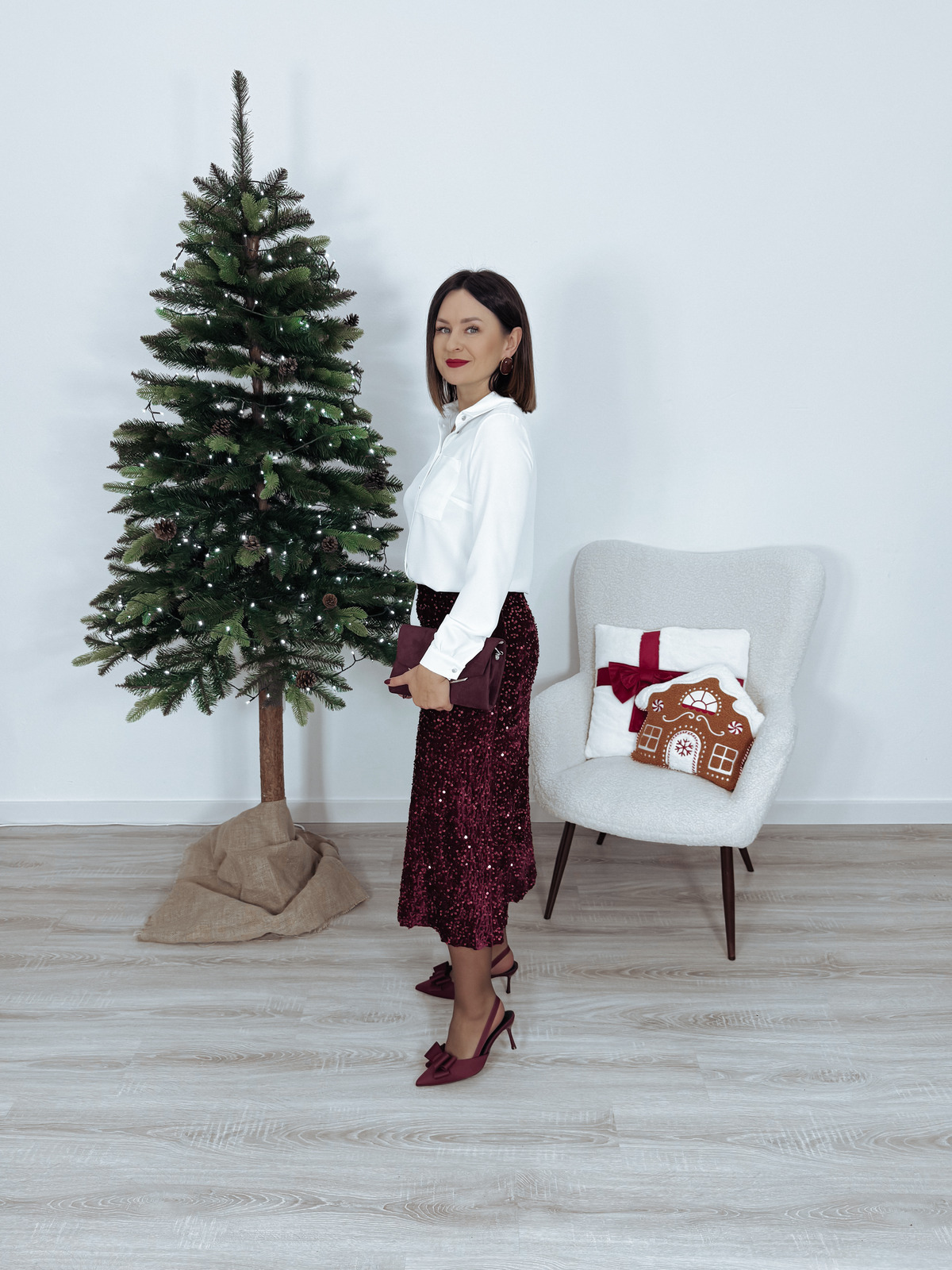 Spódnica midi cekiny na welurze bordowa LAURA zdjęcie 3