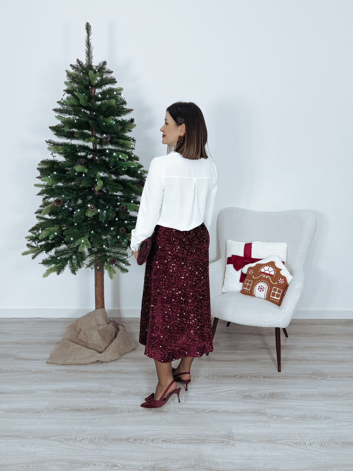 Spódnica midi cekiny na welurze bordowa LAURA zdjęcie 4