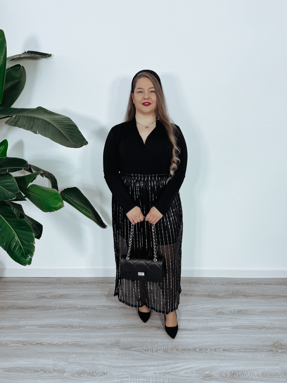 Spódnica maxi pionowe srebrne zdobienia czarna LEA zdjęcie 3