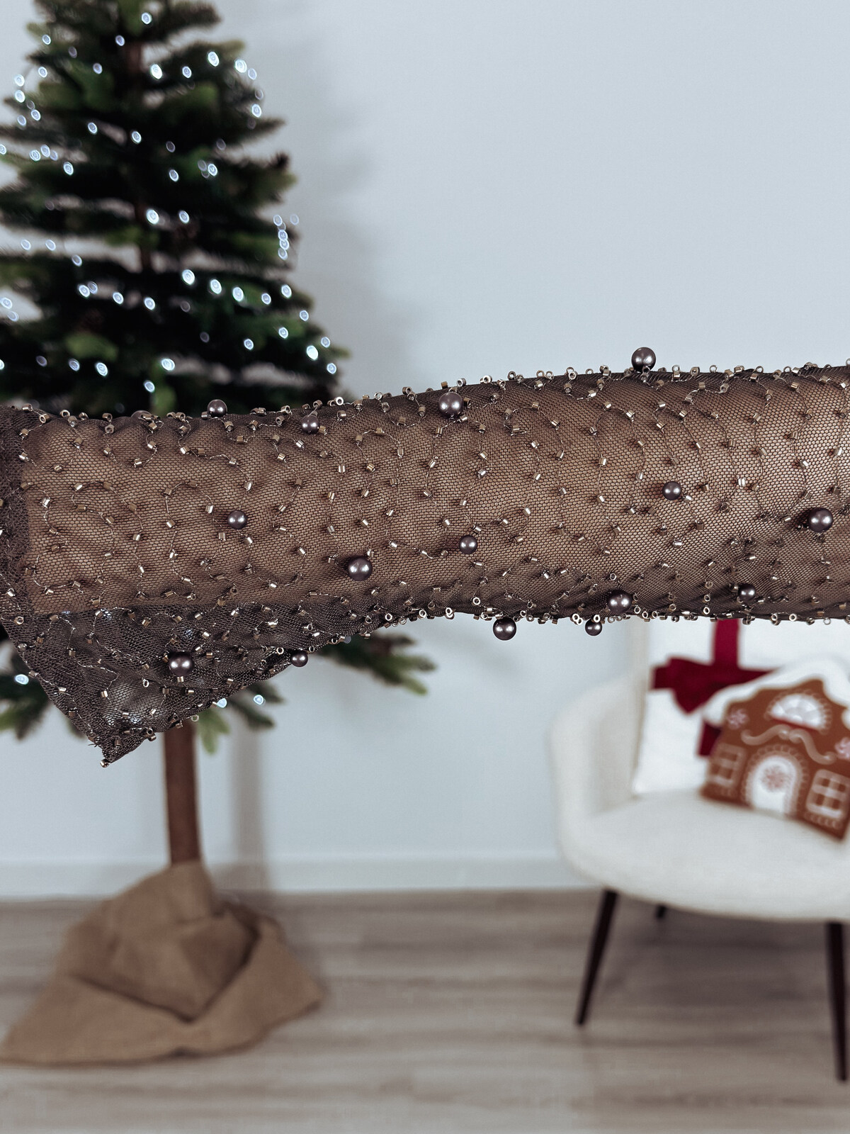 Sukienka midi koraliki i perełki brązowa ZIYA zdjęcie 4