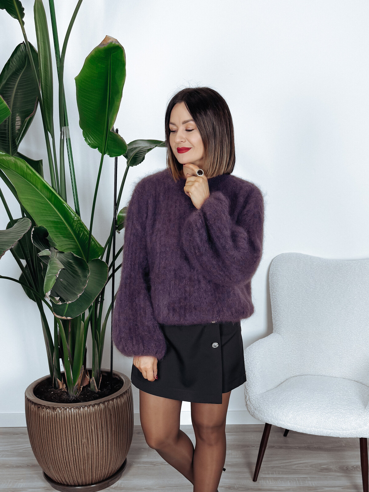 Sweter premium 81% kid moher rękaw dzwonek śliwka CHILO 2.0. zdjęcie 1