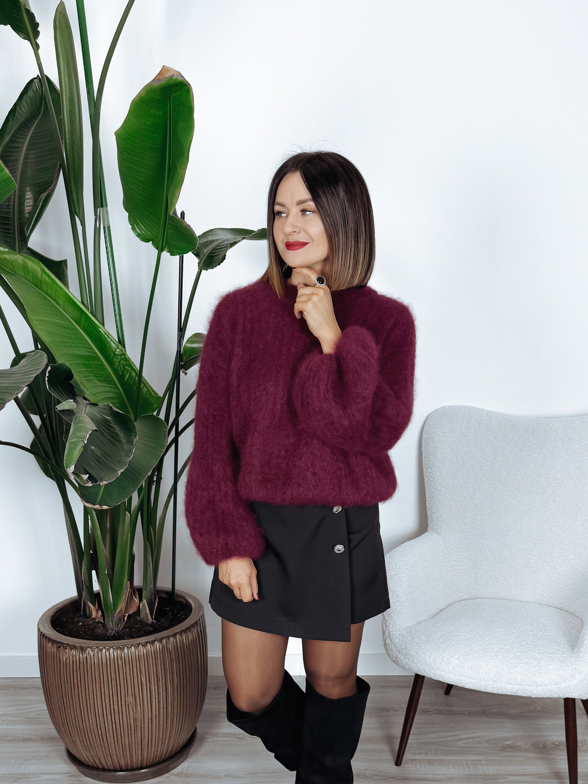 Sweter premium 81% kid moher rękaw dzwonek bordo CHILO 2.0. zdjęcie 1