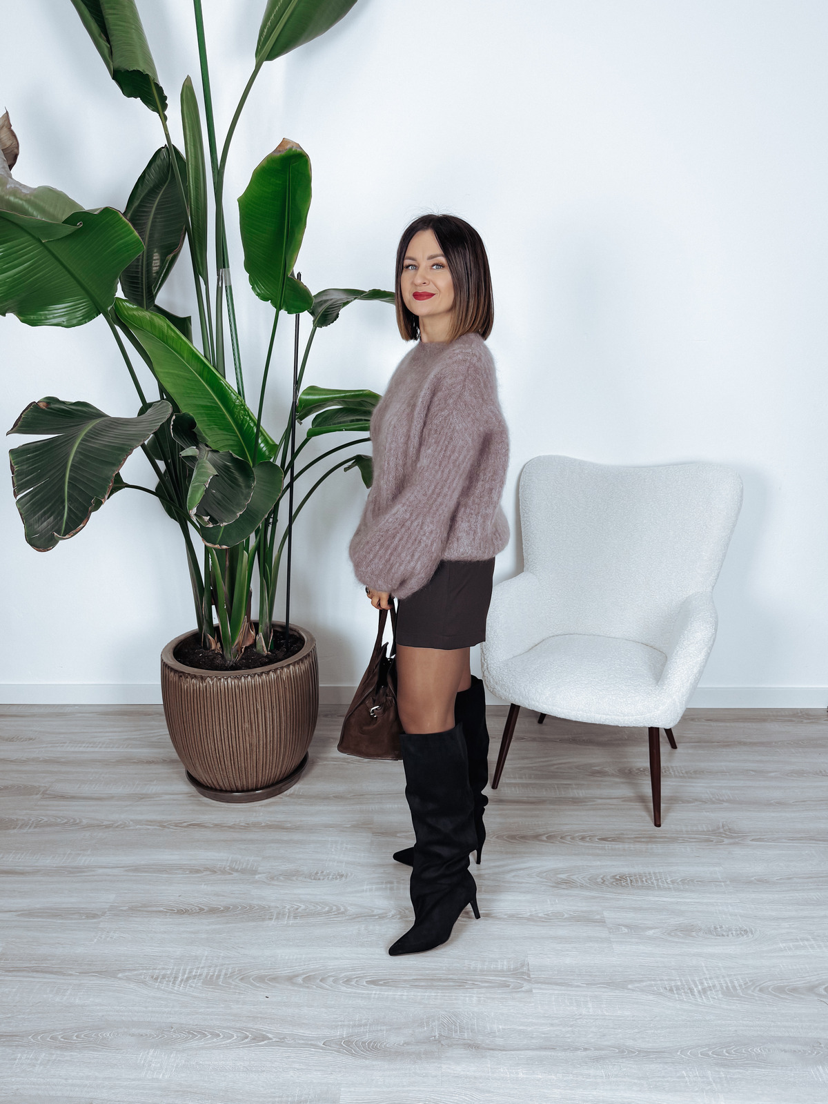 Sweter premium 81% kid moher rękaw dzwonek taupe CHILO 2.0. zdjęcie 4