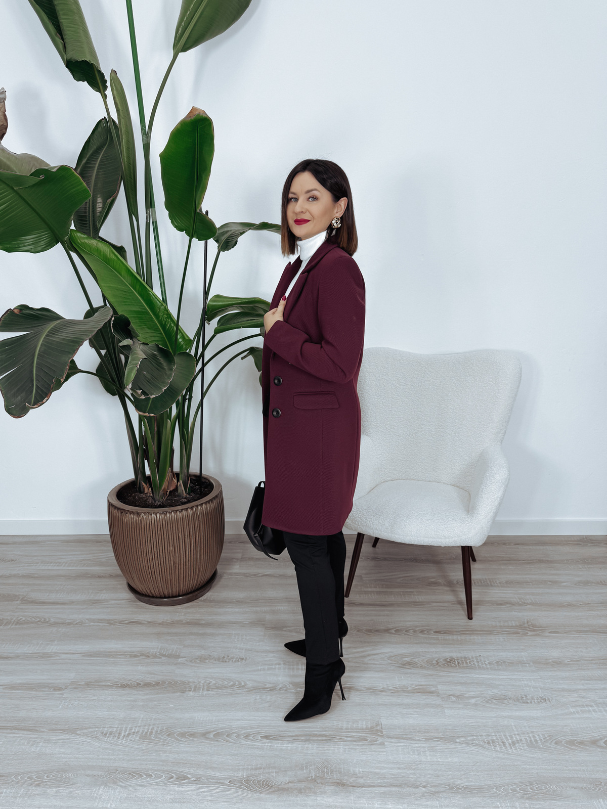 Płaszcz premium | 50% wełna 35% wiskoza | bordo LEA zdjęcie 3