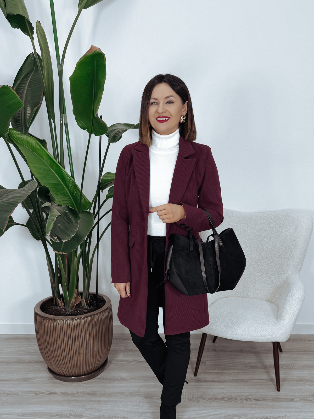 Płaszcz premium | 50% wełna 35% wiskoza | bordo LEA zdjęcie 1