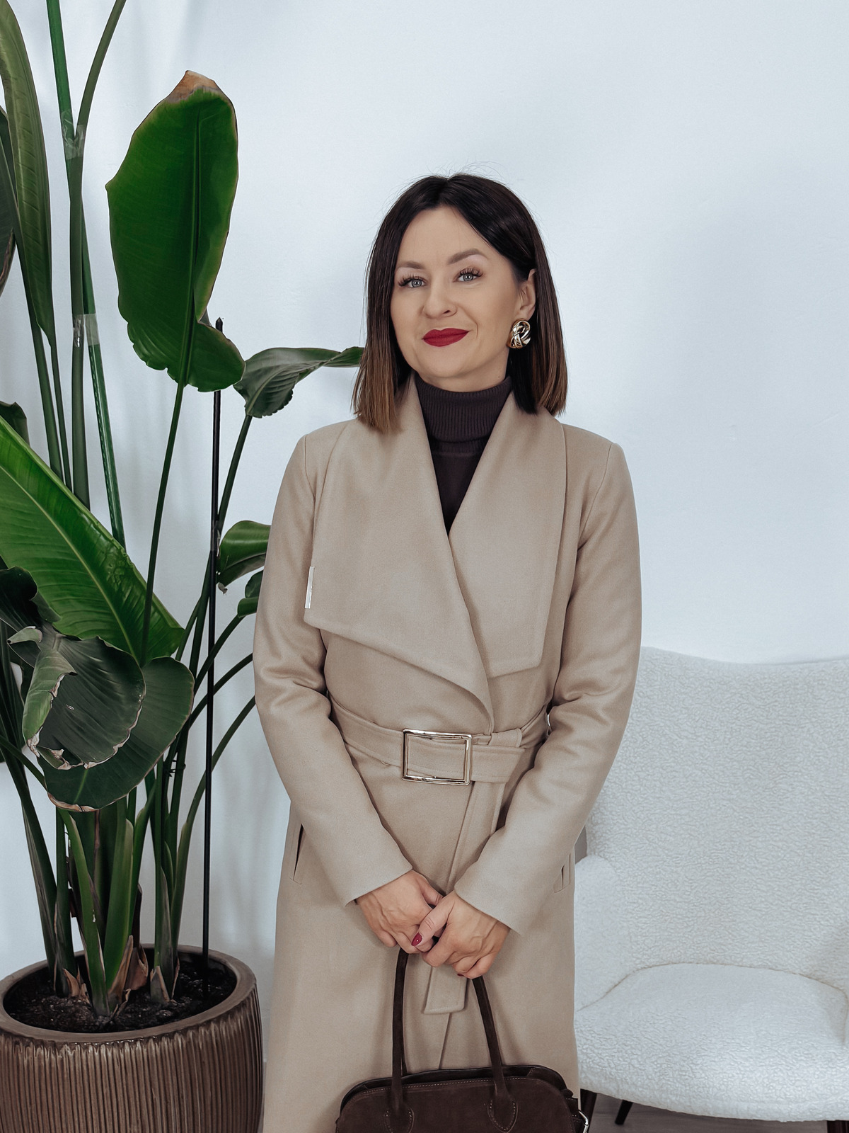 Długi płaszcz premium 50% wełna | ocieplany | z paskiem beżowy MELANIA zdjęcie 2