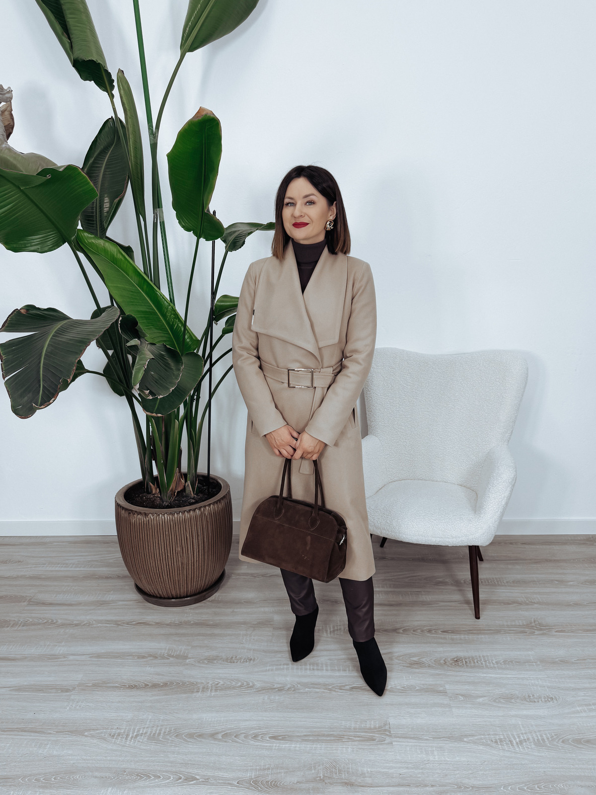 Długi płaszcz premium 50% wełna | ocieplany | z paskiem beżowy MELANIA zdjęcie 1