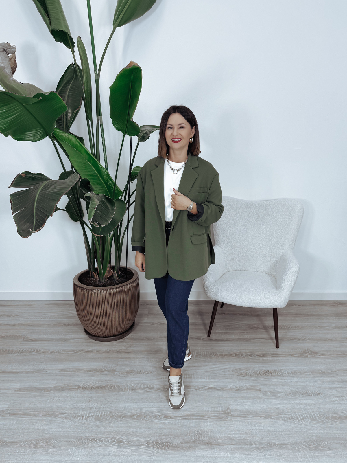 Marynarka oversize premium 95% bawełna khaki BELLA zdjęcie 2