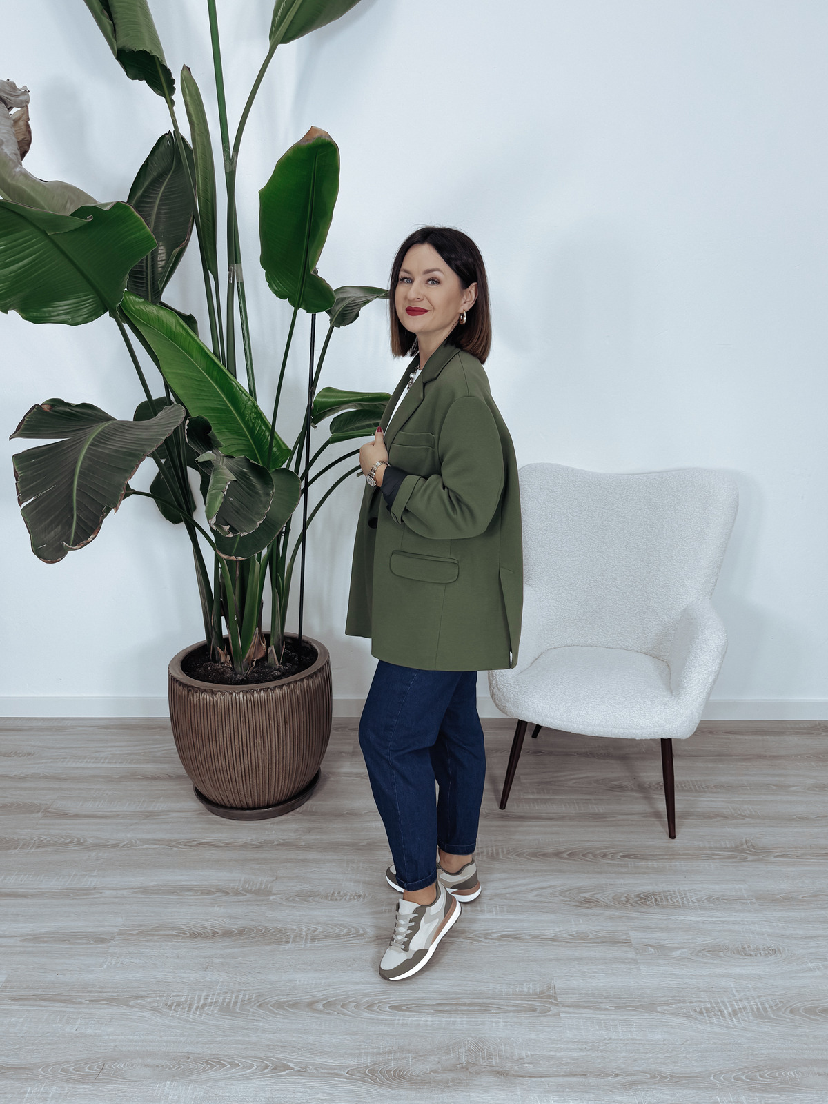 Marynarka oversize premium 95% bawełna khaki BELLA zdjęcie 3