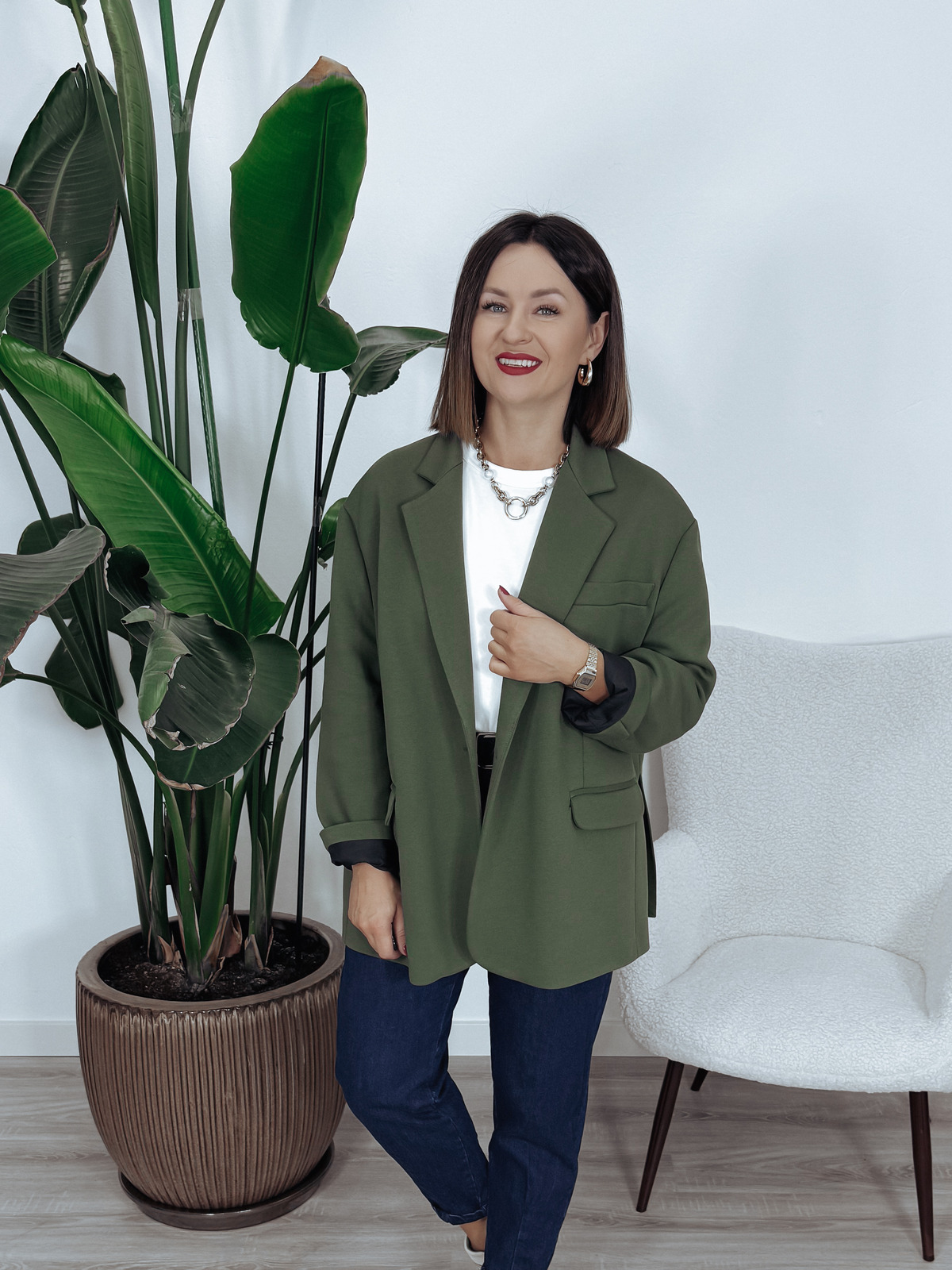 Marynarka oversize premium 95% bawełna khaki BELLA zdjęcie 1