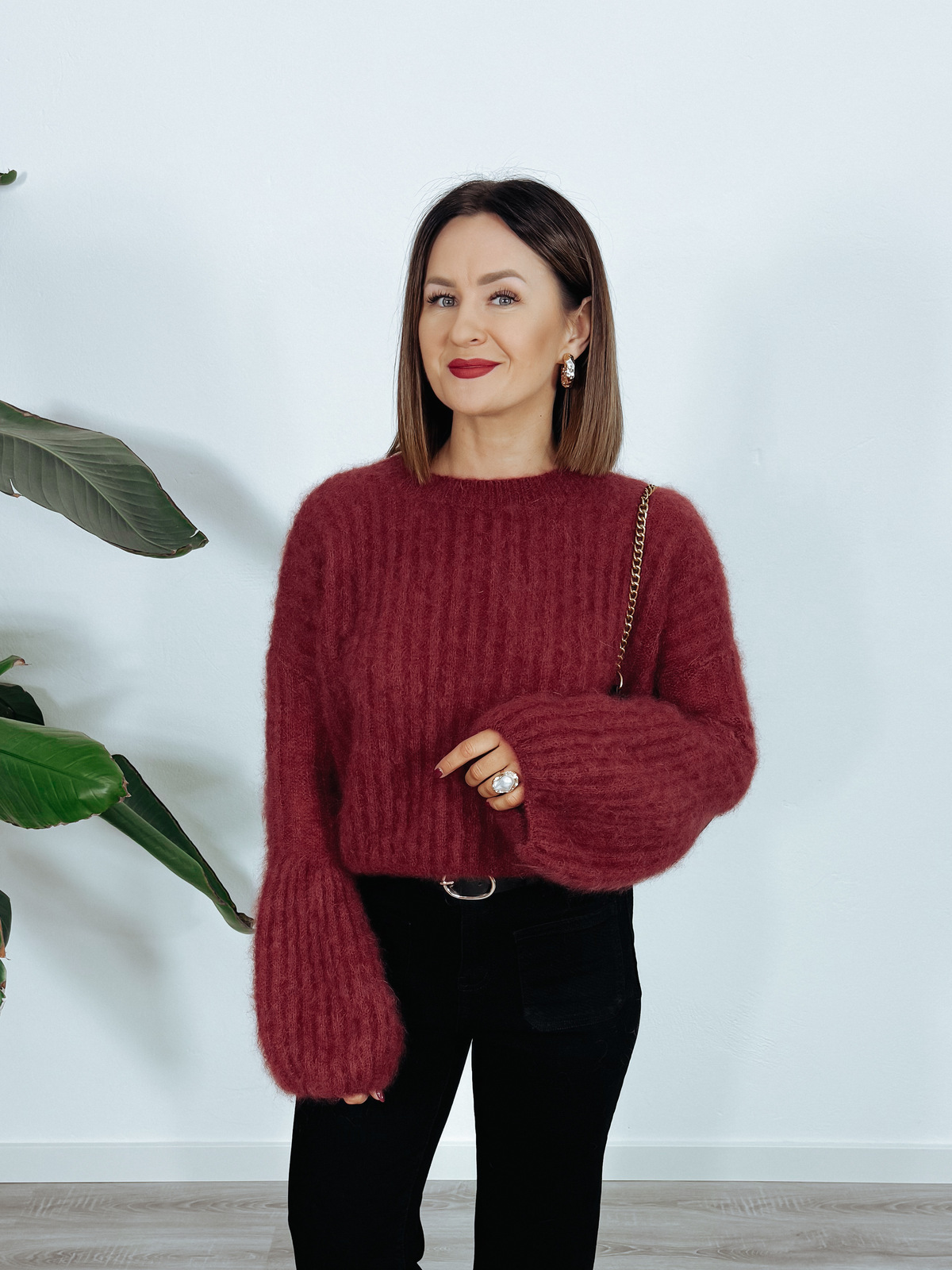 Sweter premium 81% kid moher rękaw dzwonek bordo CHILO ♡ zdjęcie 1