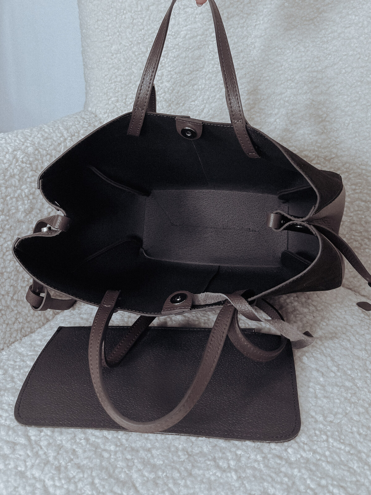 Torebka premium ze skóry naturalnej z łączonych materiałów brązowa CLASY zdjęcie 4