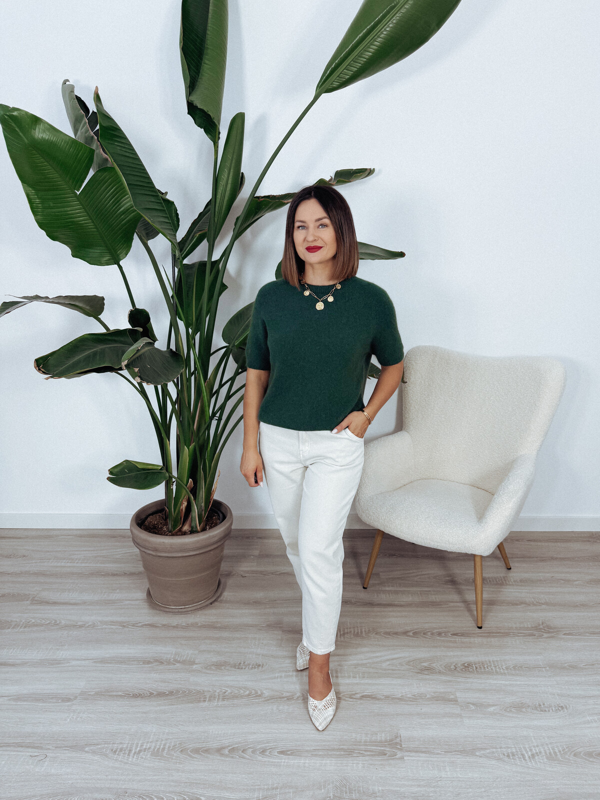 Sweter z baby alpaką i wełną | krótki rękaw | ciemna zieleń SOLANGE zdjęcie 3