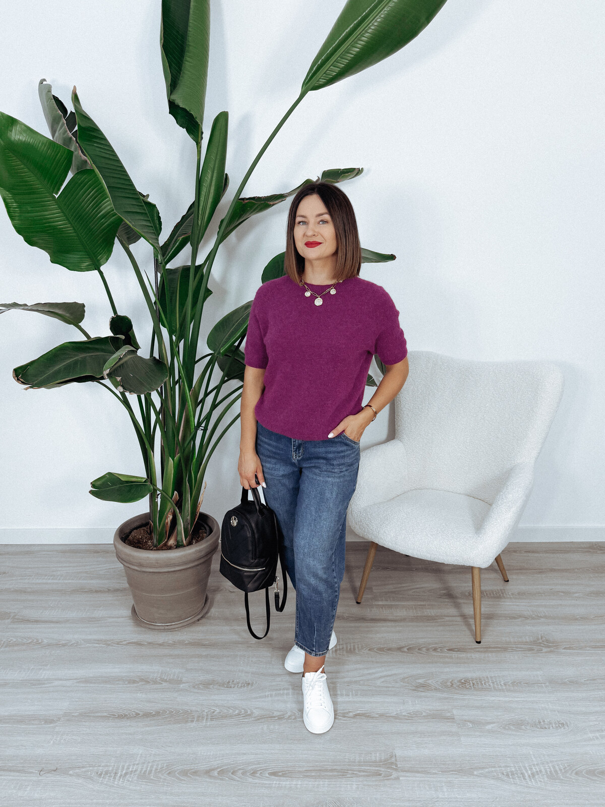 Sweter z baby alpaką i wełną | krótki rękaw | śliwka SOLANGE zdjęcie 3