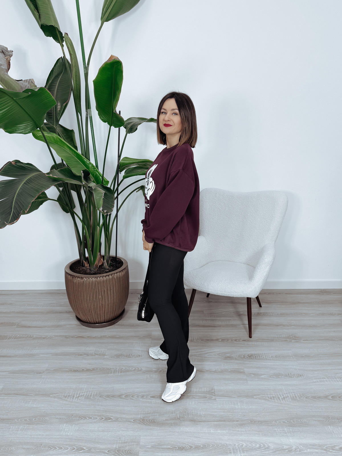 Bluza oversize z nadrukiem myszki Mickey bordowa MOUSE zdjęcie 3