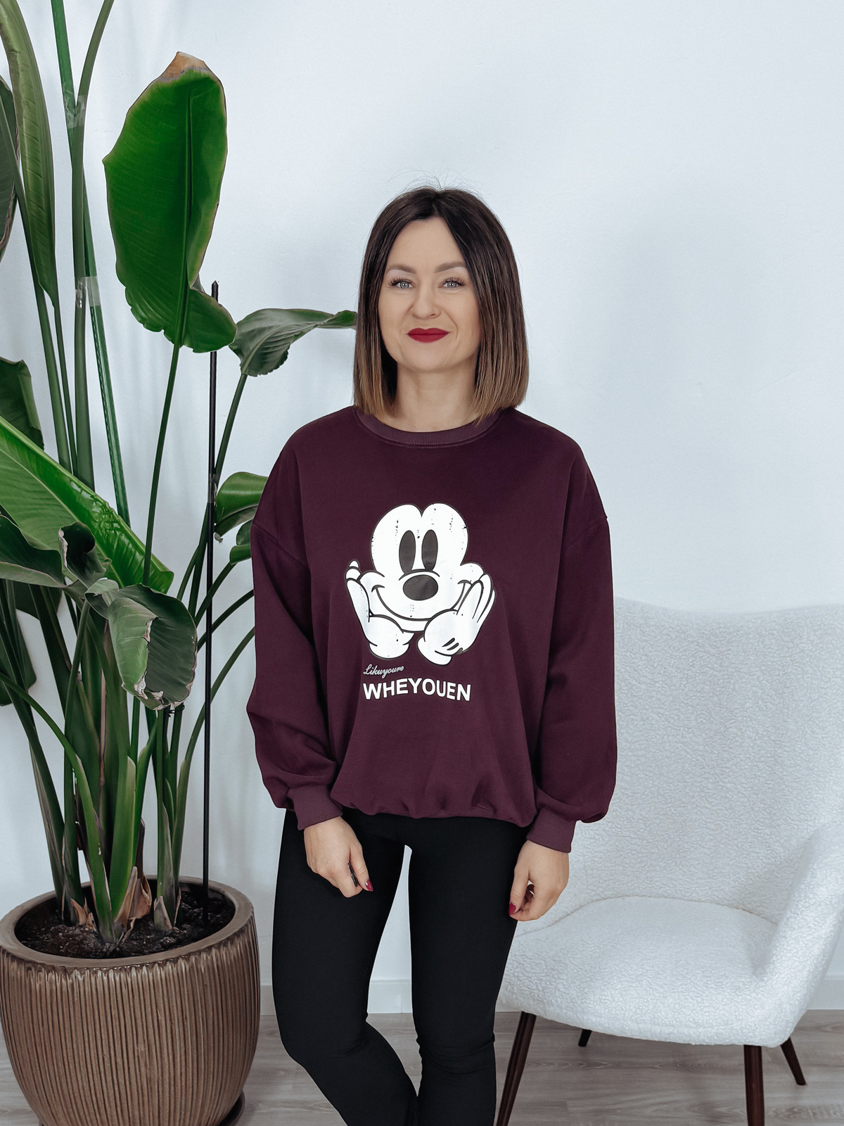 Bluza oversize z nadrukiem myszki Mickey bordowa MOUSE zdjęcie 1