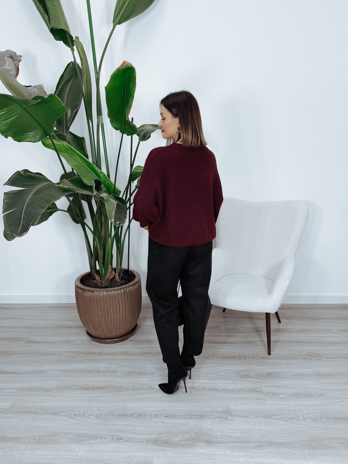 Sweter oversize z baby alpaką i wełną | bordowy RUNNI zdjęcie 4