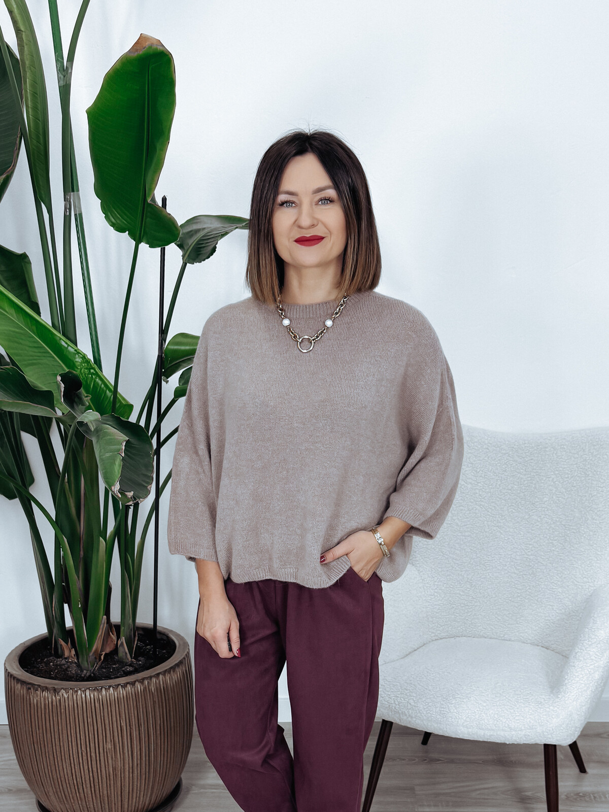 Sweter oversize z baby alpaką i wełną | taupe RUNNI zdjęcie 2