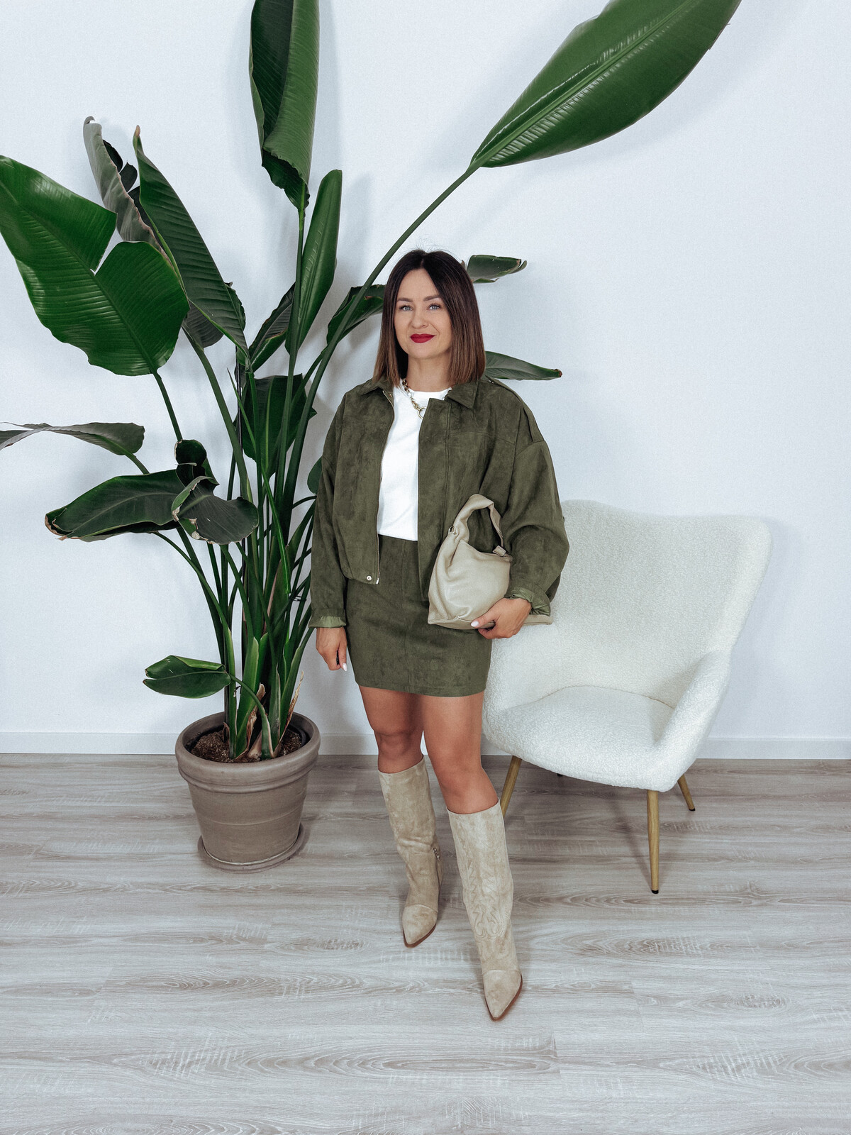 Kurtka oversize z podszewką zamszowa khaki SAVA zdjęcie 2