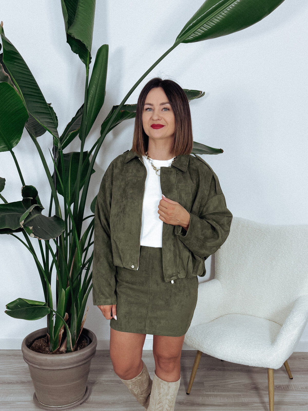 Kurtka oversize z podszewką zamszowa khaki SAVA zdjęcie 1