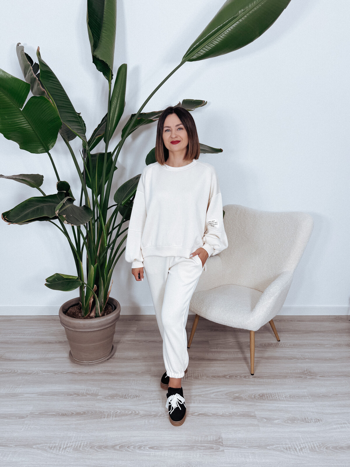 Komplet bluza + spodnie śmietanka ARIA II - materiał MASEŁKO zdjęcie 4