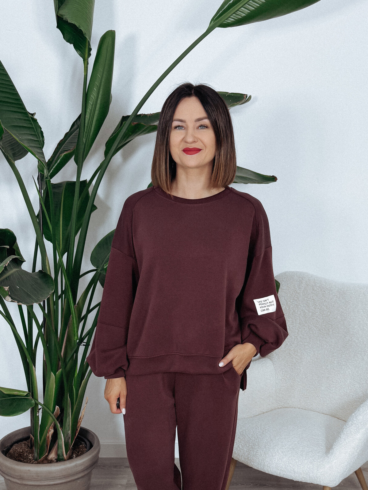 Komplet bluza + spodnie bordo ARIA II - materiał MASEŁKO zdjęcie 2