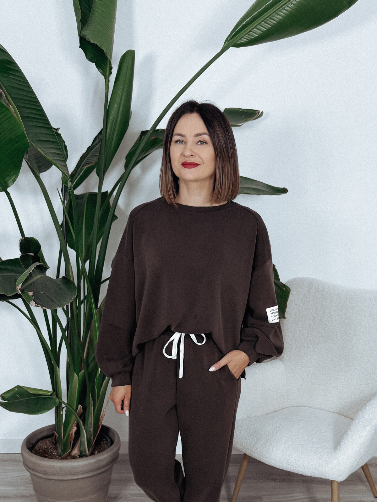 Komplet bluza + spodnie czekolada ARIA II - materiał MASEŁKO zdjęcie 2