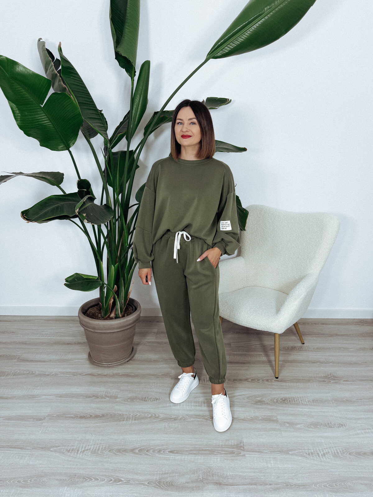 Komplet bluza + spodnie khaki ARIA II - materiał MASEŁKO - PRE ORDER zdjęcie 1