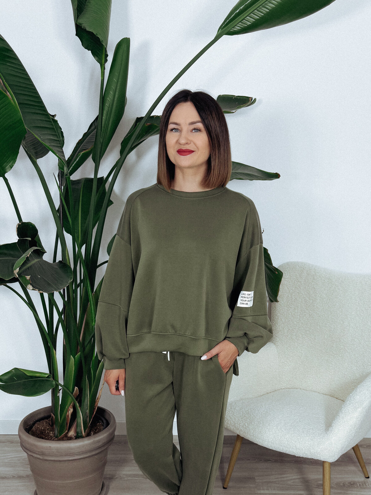 Komplet bluza + spodnie khaki ARIA II - materiał MASEŁKO - PRE ORDER zdjęcie 2
