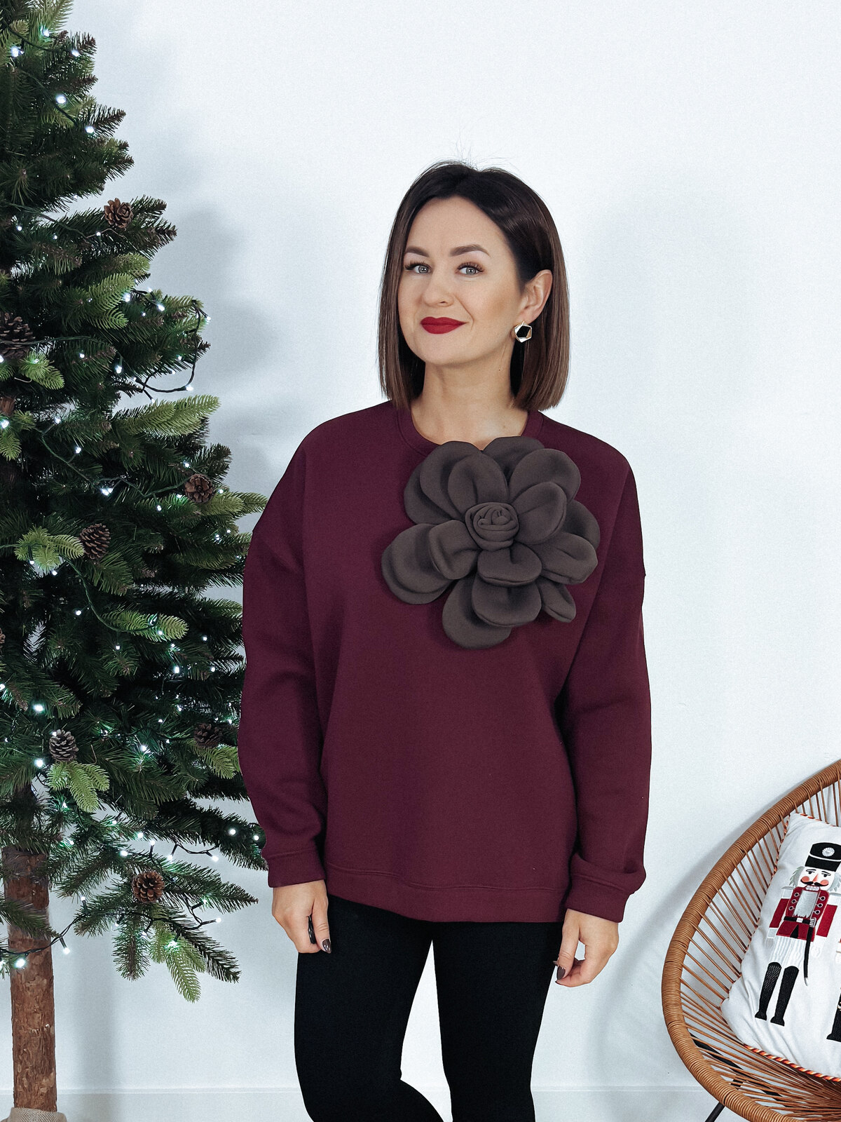 Bluza z odpinanym kwiatem bordowa BIG FLOWER ♡ zdjęcie 1