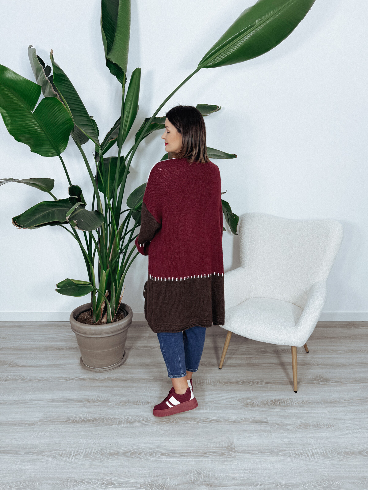 Długi kardigan bordowo-brązowo-różowy SOFT - PRE ORDER zdjęcie 4